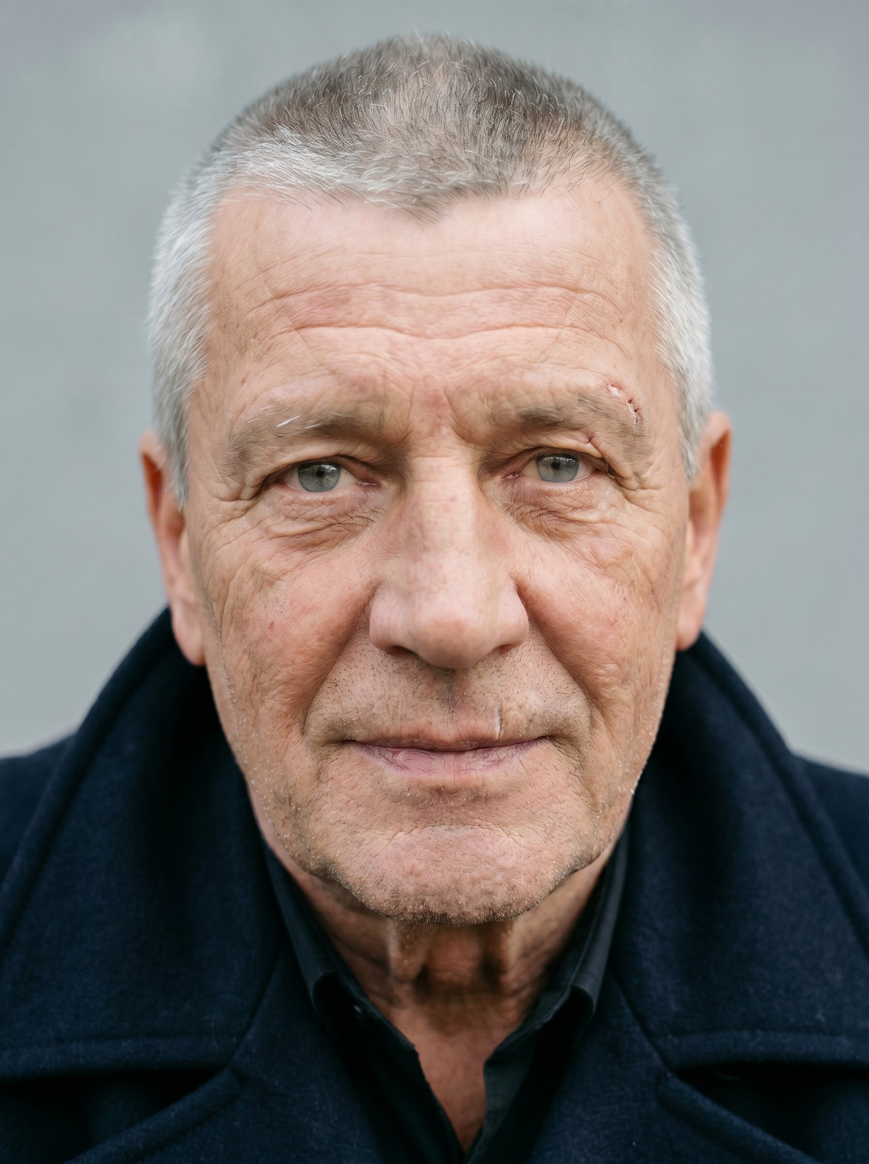 Hartmut "Hatz" Wenzel — closeup, weathered face and steady grey-blue eye-contact