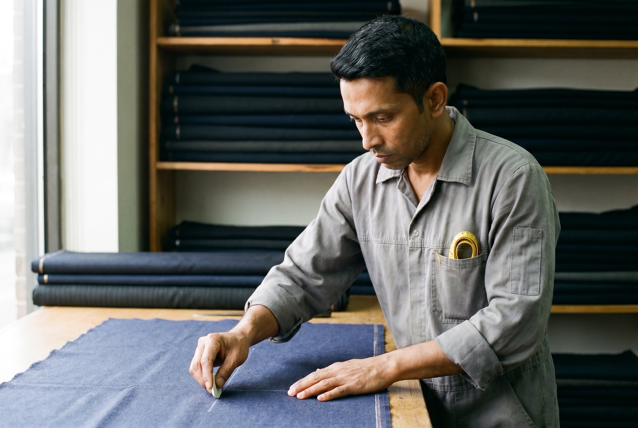 Cutting-table with indigo bolt and chalk